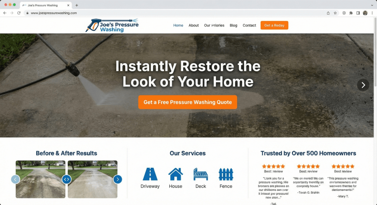 pressure wash website redesign